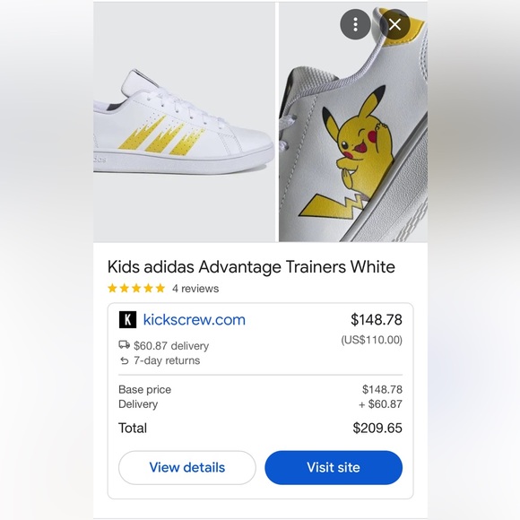 RARE FIND: Boys adidas Pokemon x Advantage J 'Pikachu shoes Size 3 US - Picture 15 of 15